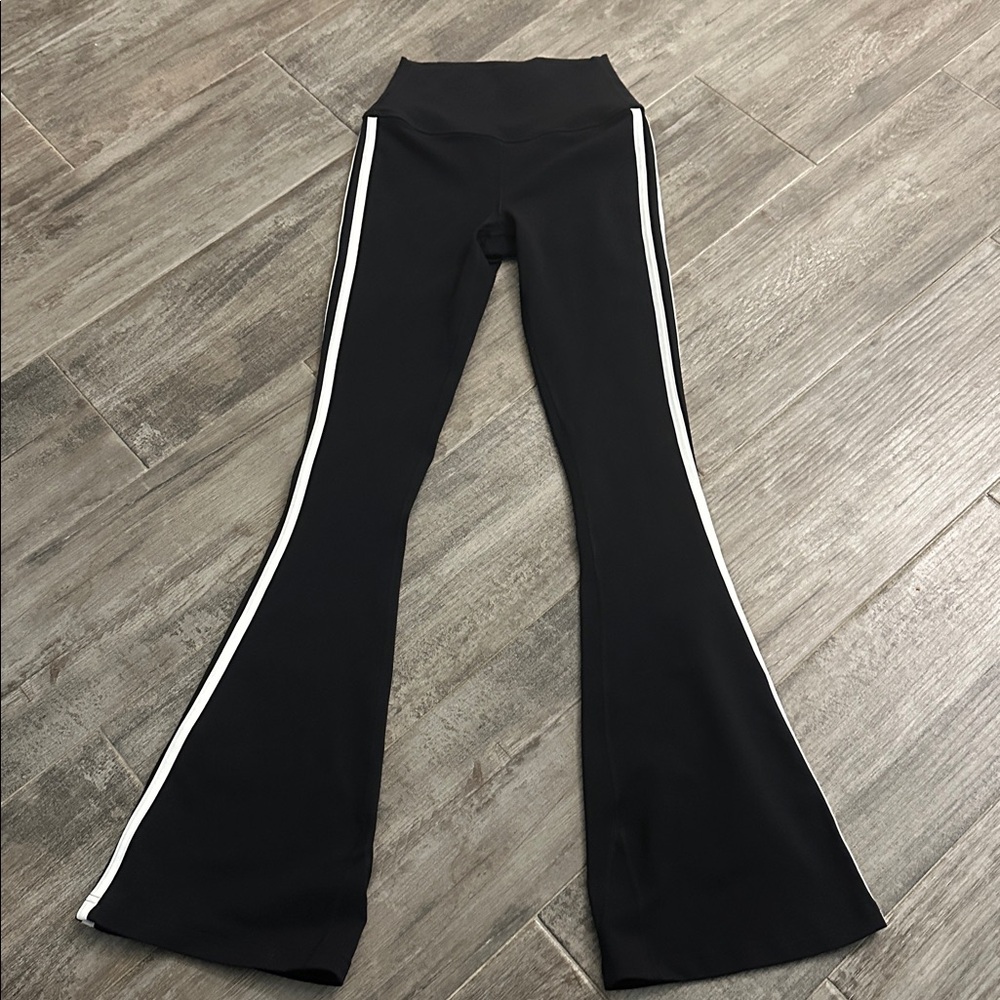 Splits59 Black Flare Leggings with White Stripes